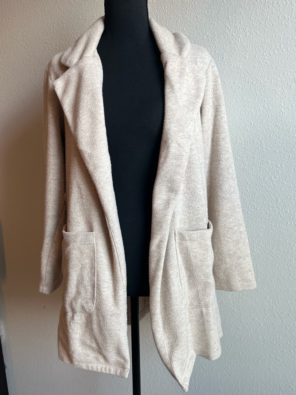 Dictionary Light Beige Open-Front Women's Cardigan with Patch Pockets